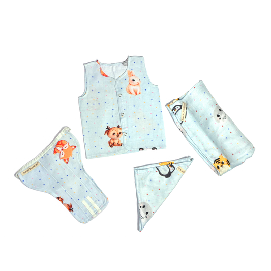 Complete Bamboo Muslin Baby Set - Bunny Friends