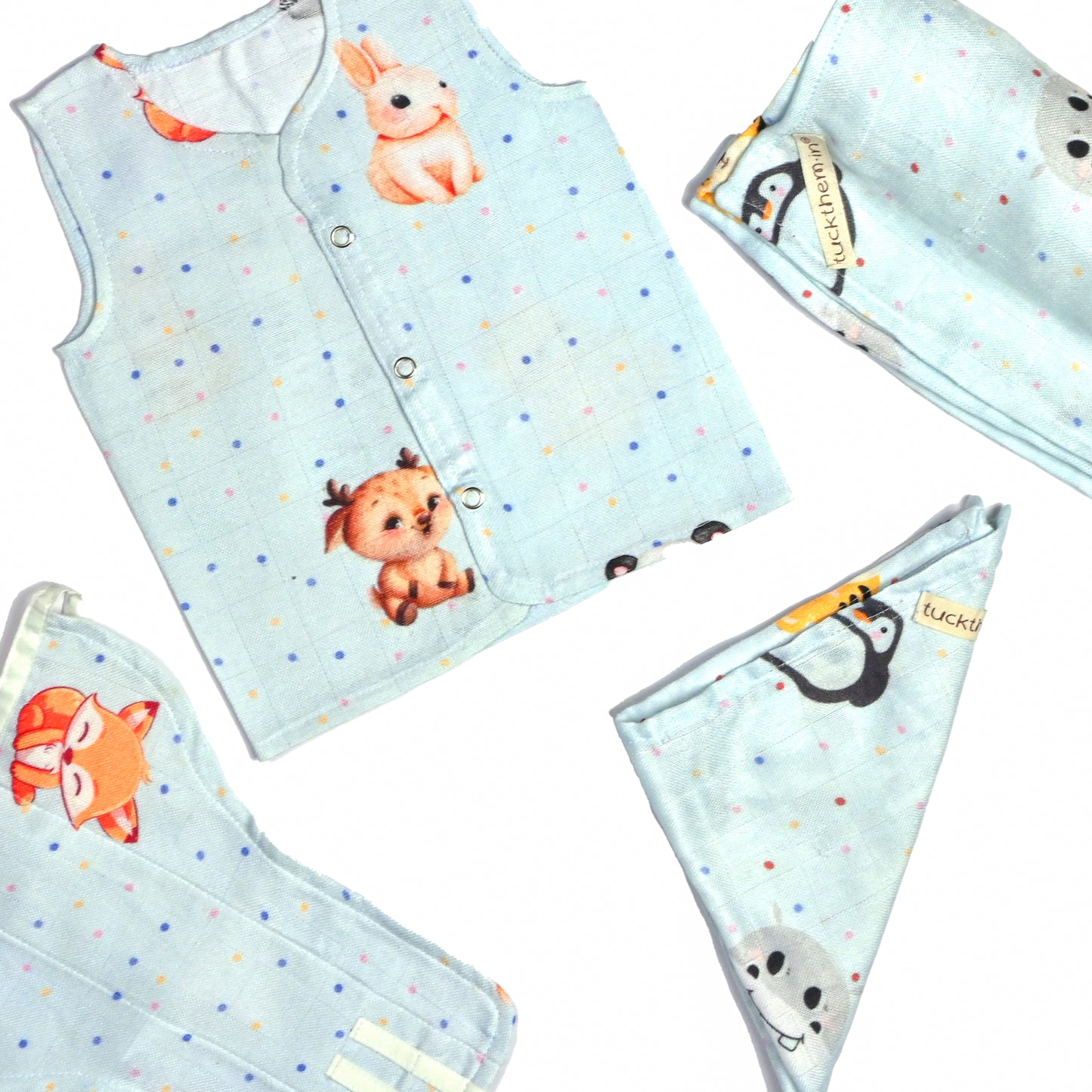 Complete Bamboo Muslin Baby Set - Bunny Friends