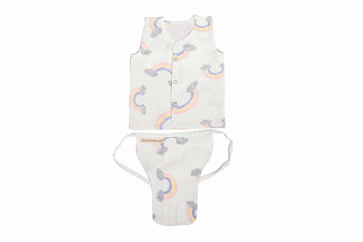 Set of 2 Bamboo Muslin Jhabla & Nappy