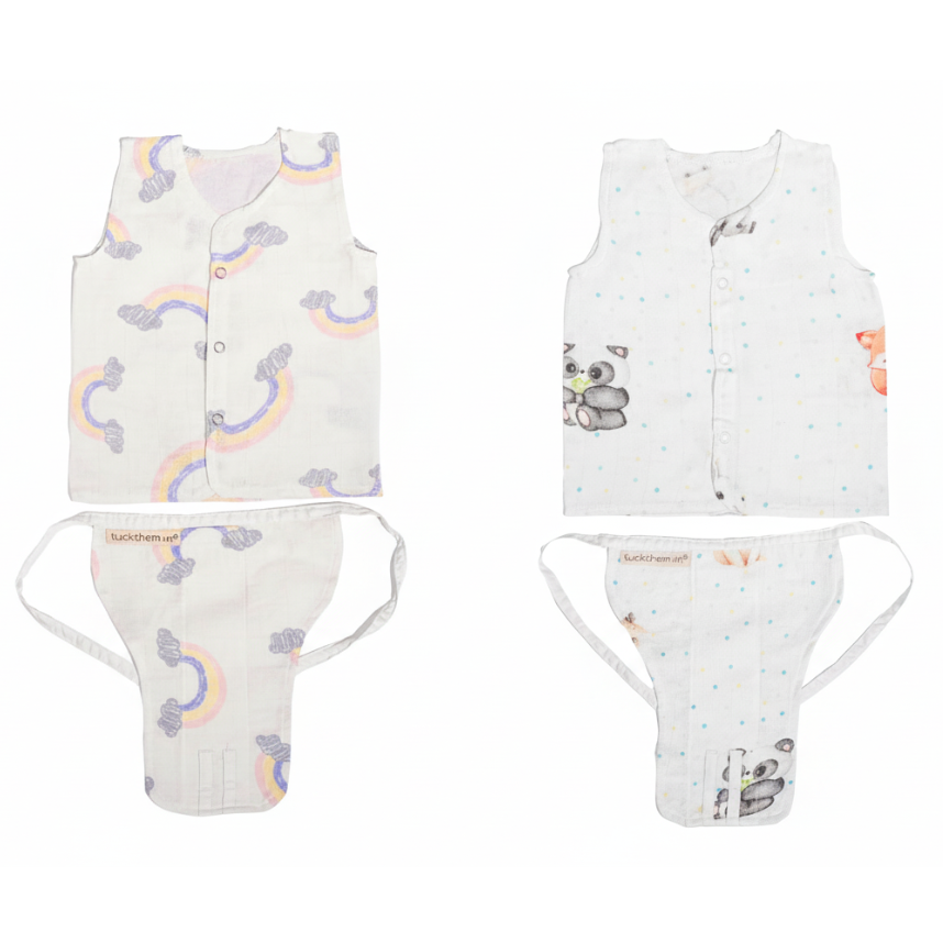 Set of 2 Bamboo Muslin Jhabla & Nappy